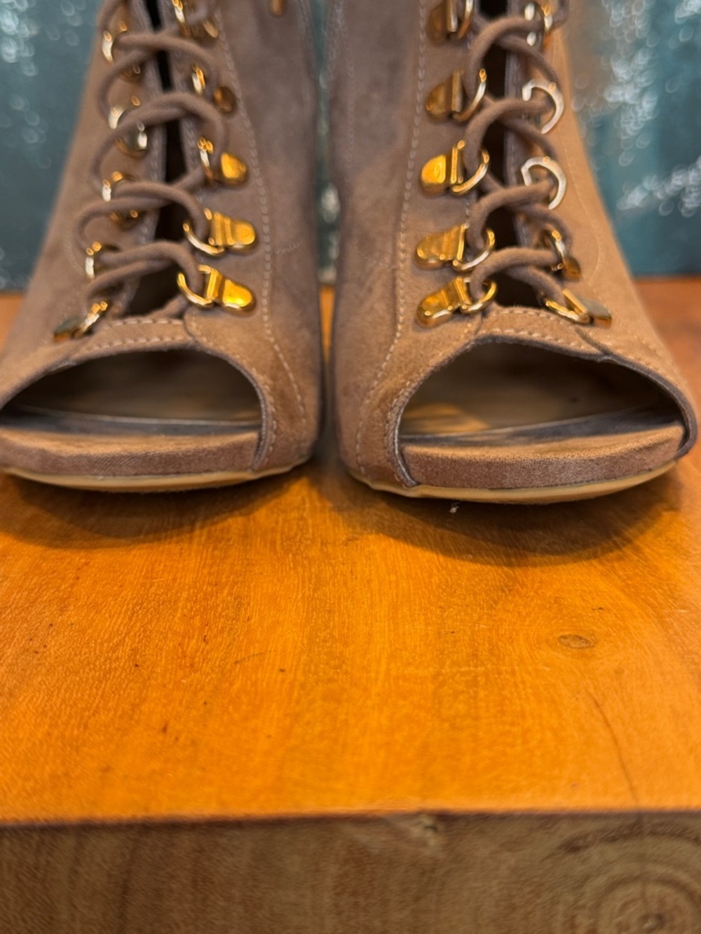 Anne Michelle Y2K Inspired Taupe Lace-Up Heeled Booties (VGUC) - Picture 9 of 13